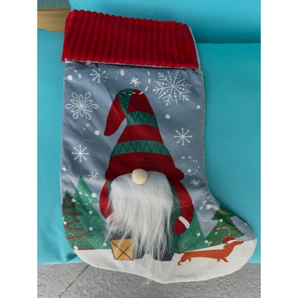 Christmas Stocking Snowman or Bearded Gnome Designs w/ Red Band Hangable NEW - Picture 6 of 9